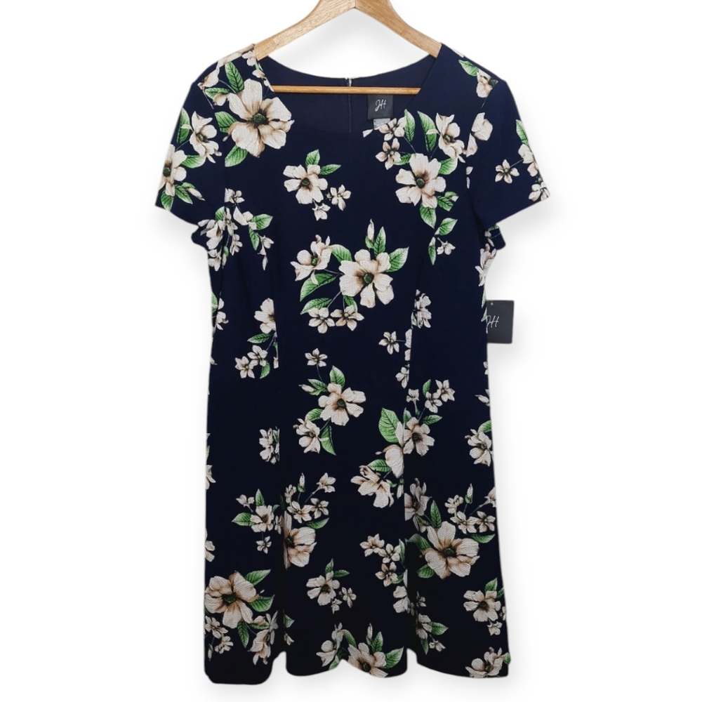 JH Collectibles Women's Size 18 Dress Short Sleeve Navy Blue Floral Print